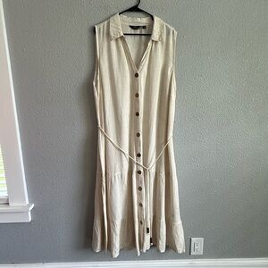 Mlle Gabrielle Linen Blend Midi Dress in Ecru‎ Size 3X EUC